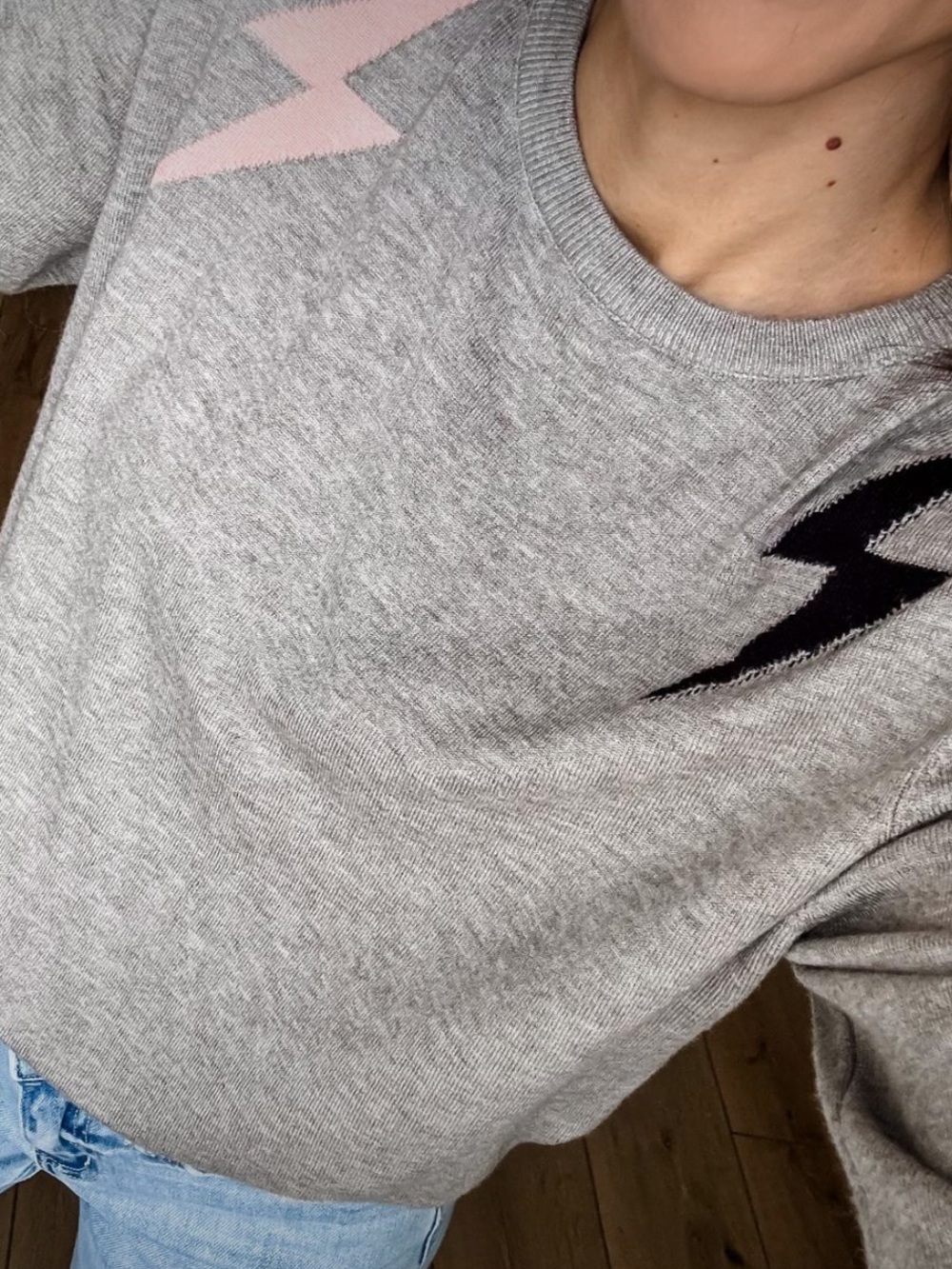 THML Gray Crewneck Sweater with Pink and Black Lightning Accents🚌